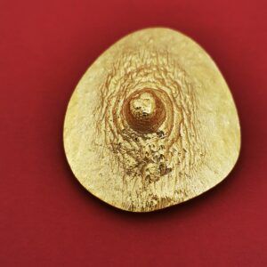 Pezón XIII. Broche de bronce con baño de oro de 18kt. Reproducción directa del modelo natural, pieza única. La modelo posó para M A L I C I A un mes de junio. Medida máxima 5cm. Objeto diseñado y fabricado artesanalmente en Madrid por personas que disfrutan su trabajo.